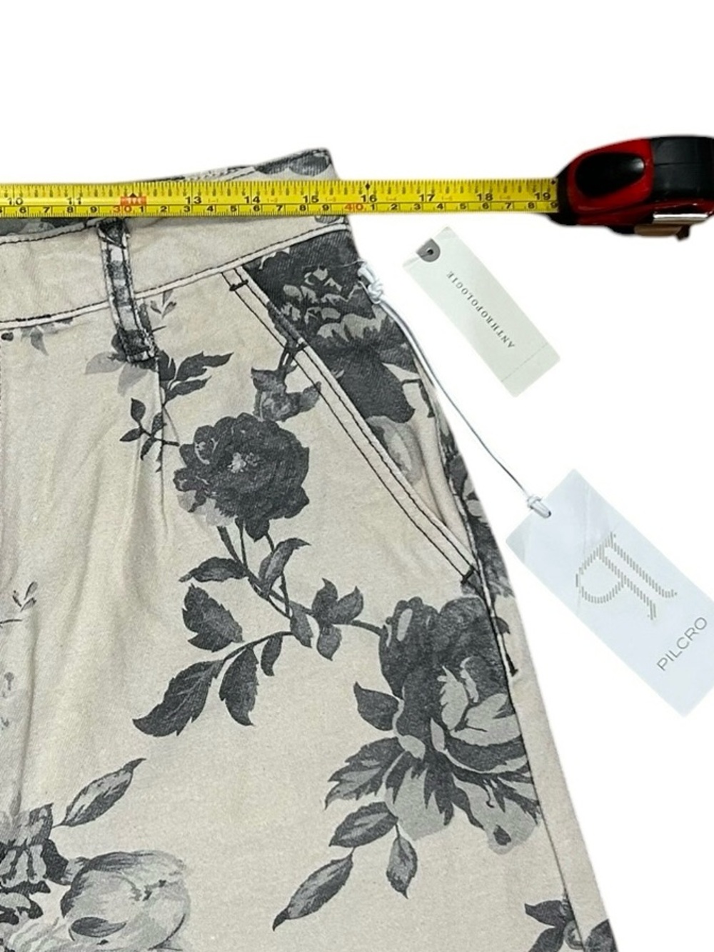 Pilcro Sz 29 Leon Dble Hem High-Rise Wide-Leg Cuffed Jeans Floral Anthropologie。 - Picture 7 of 10